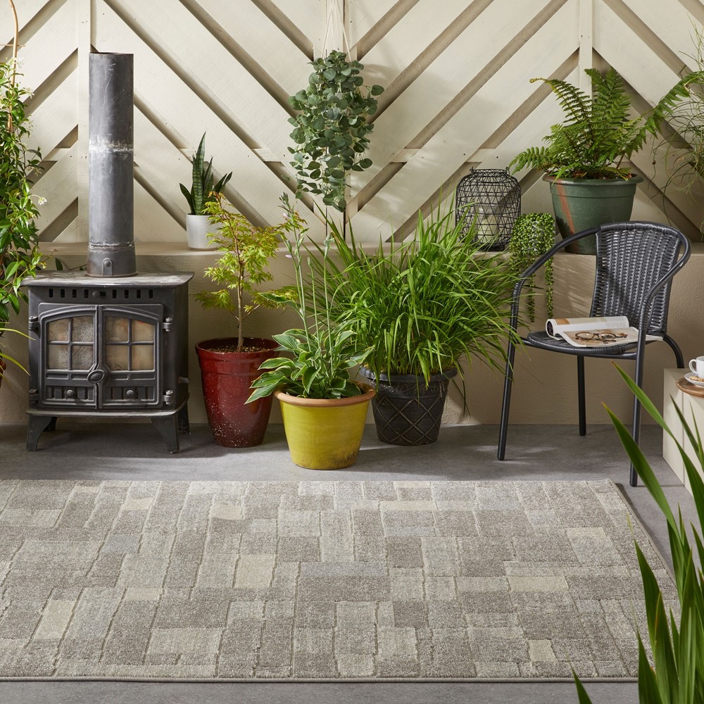 Monaco Indoor Outdoor Modern Rugs in Grey Beige